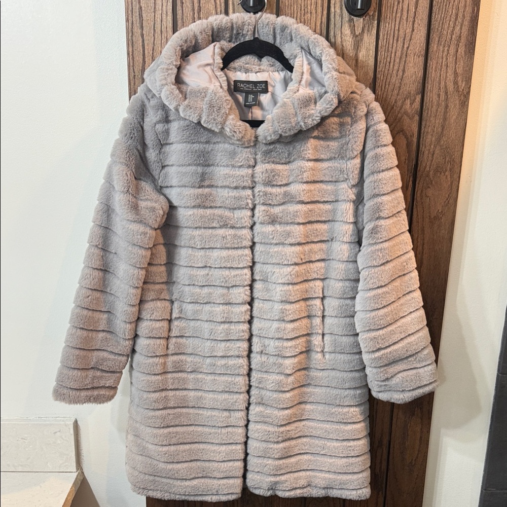 Rachel Zoe Plush Gray Hooded Jacket